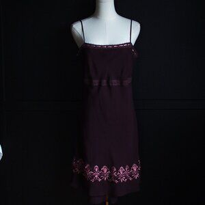 La Guêpière, by Simons | Vintage 90s Plum Slip Dress with Pink Floral Embroidery